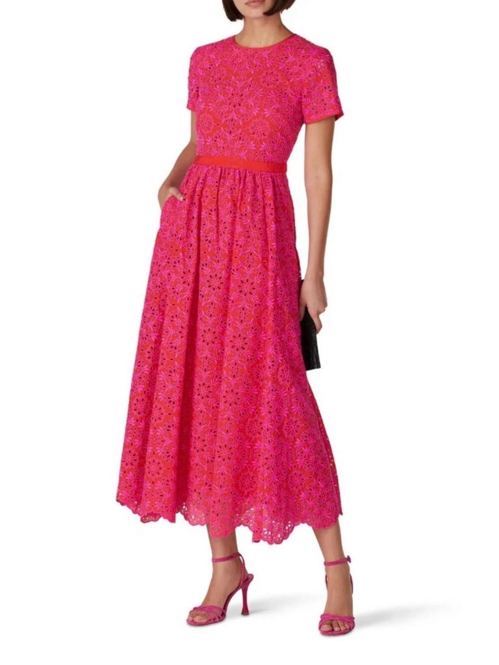 J.Crew Laced Courtney Dress Pink Orange Eyelet Open Back Size 6